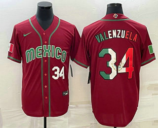 Mens Mexico Baseball #34 Fernando Valenzuela Number 2023 Red Blue World Baseball Classic Stitched Jersey->2023 world baseball classic->MLB Jersey